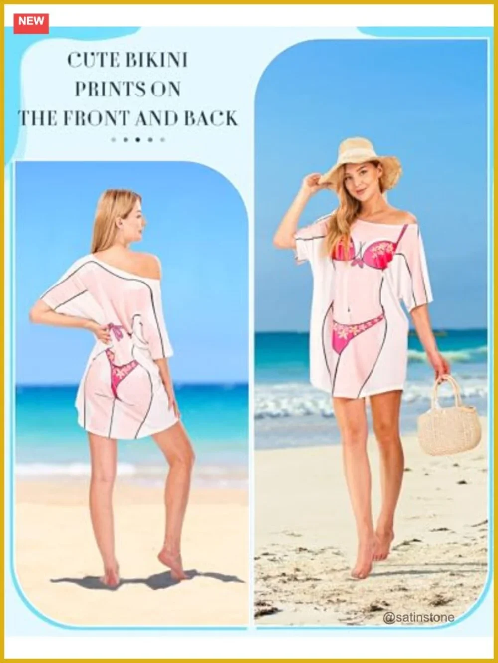 6 Pack Women's Funny Bikini Print Baggy T Shirt Dress Cover Up